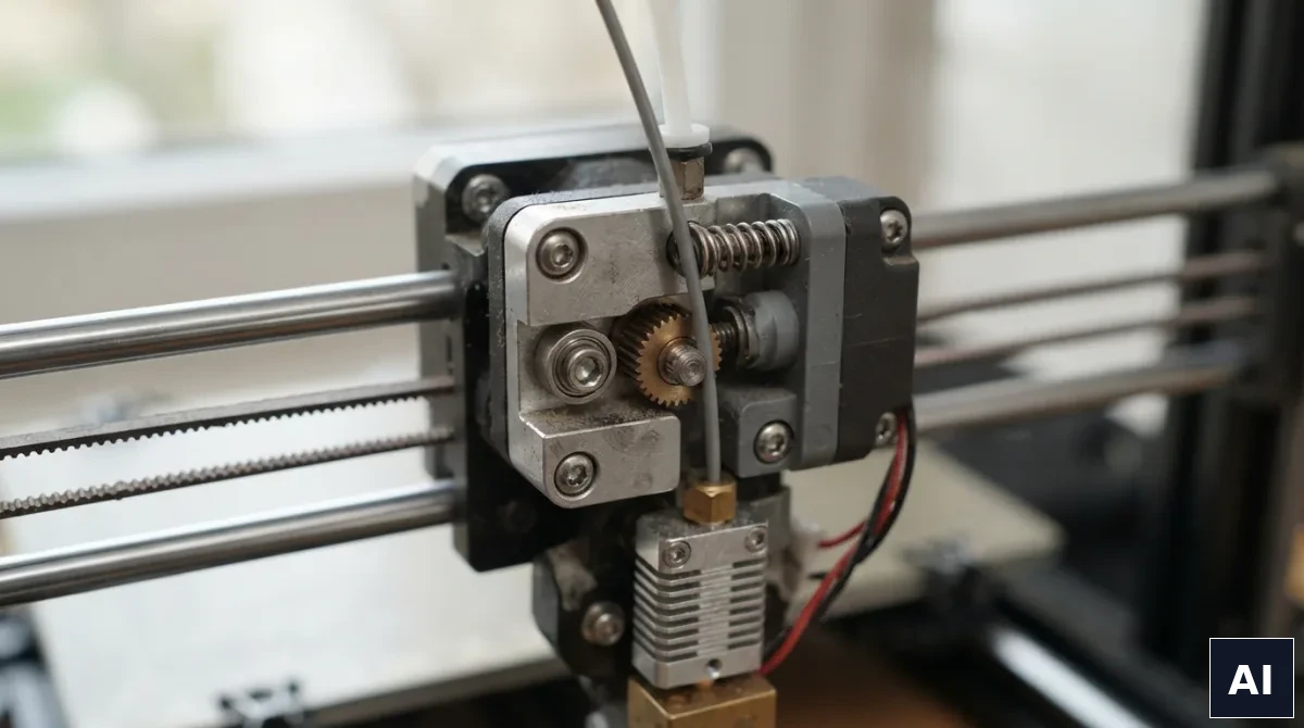 Filament podawany do mechanizmu ekstrudera drukarki 3D